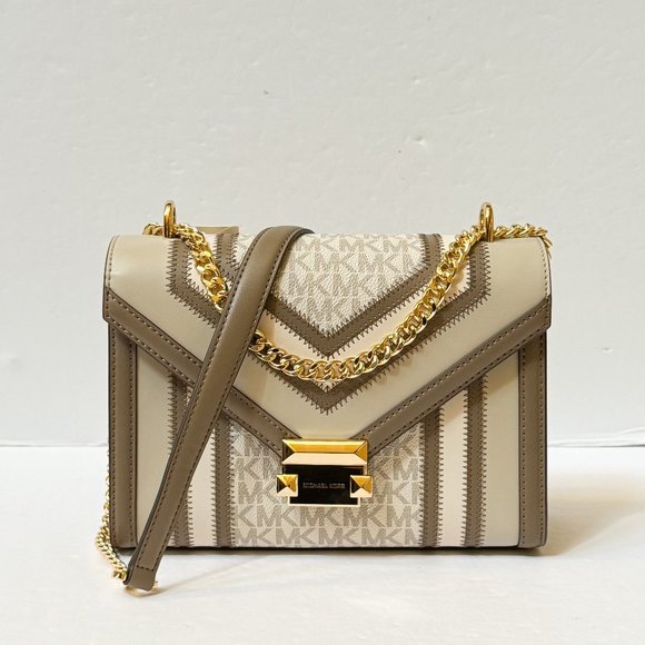 Michael Kors Whitney Medium Flap Shoulder Chain Crossbody Bag MK Vanilla Multi - Picture 5 of 16